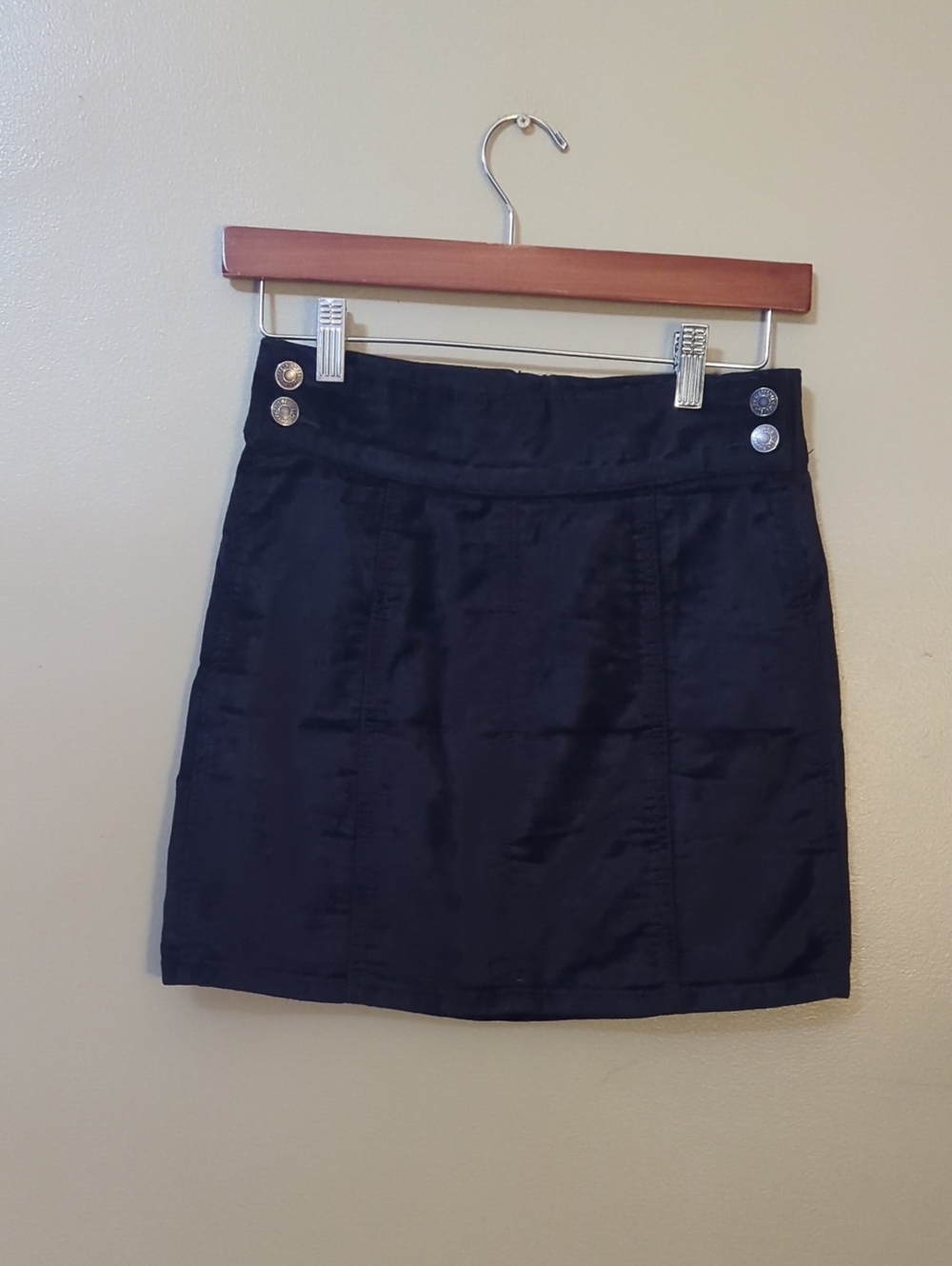 Free People Navy Mini Skirt with Silver Buttons